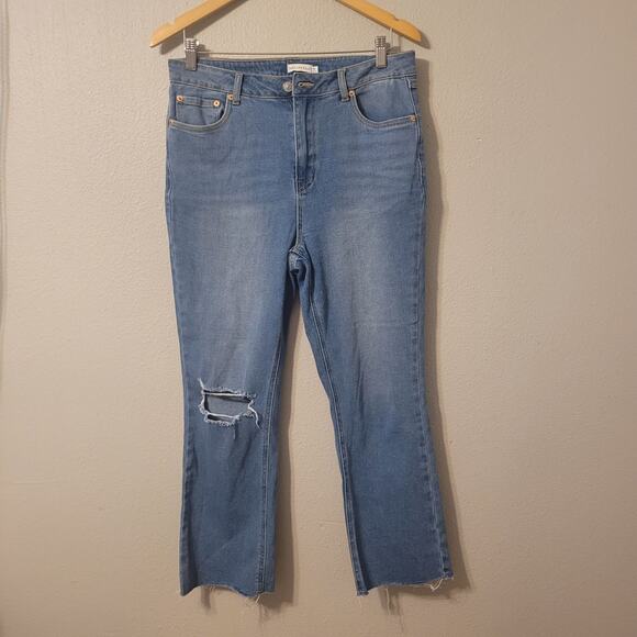 Avec Les Filles Straight Leg Denim Jeans Womens 29 Medium Wash Distressed - Picture 1 of 11